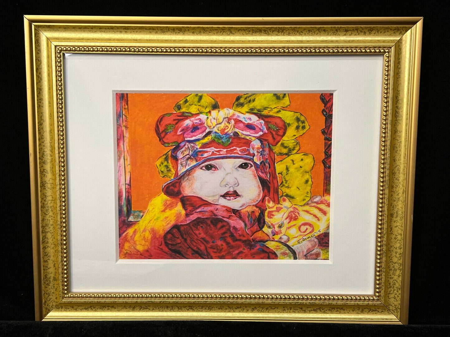 Framed Print of Baby with Colorful Bows by J. Gumer 16.5" x 13.5" Framed