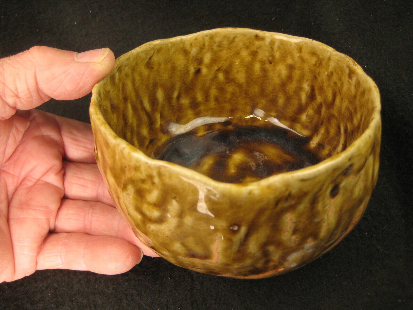 Vintage Japanese (C. 1950) Signed Tea Ceremony Ceramic Chawan Tea Bowl Olive