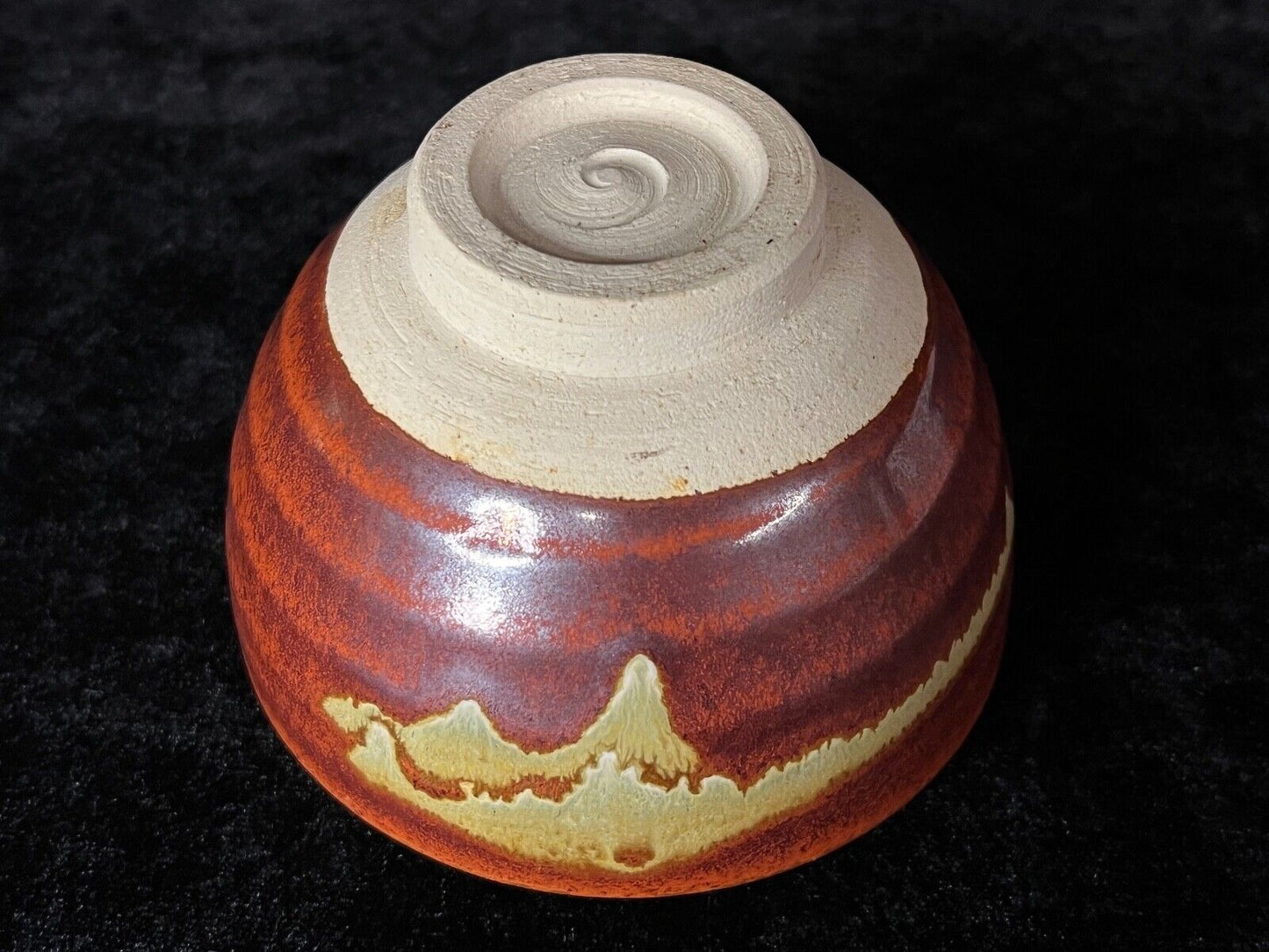 Vintage Japanese Tea Ceremony Ceramic Chawan Tea Bowl Rich Red Glaze Drip 5"