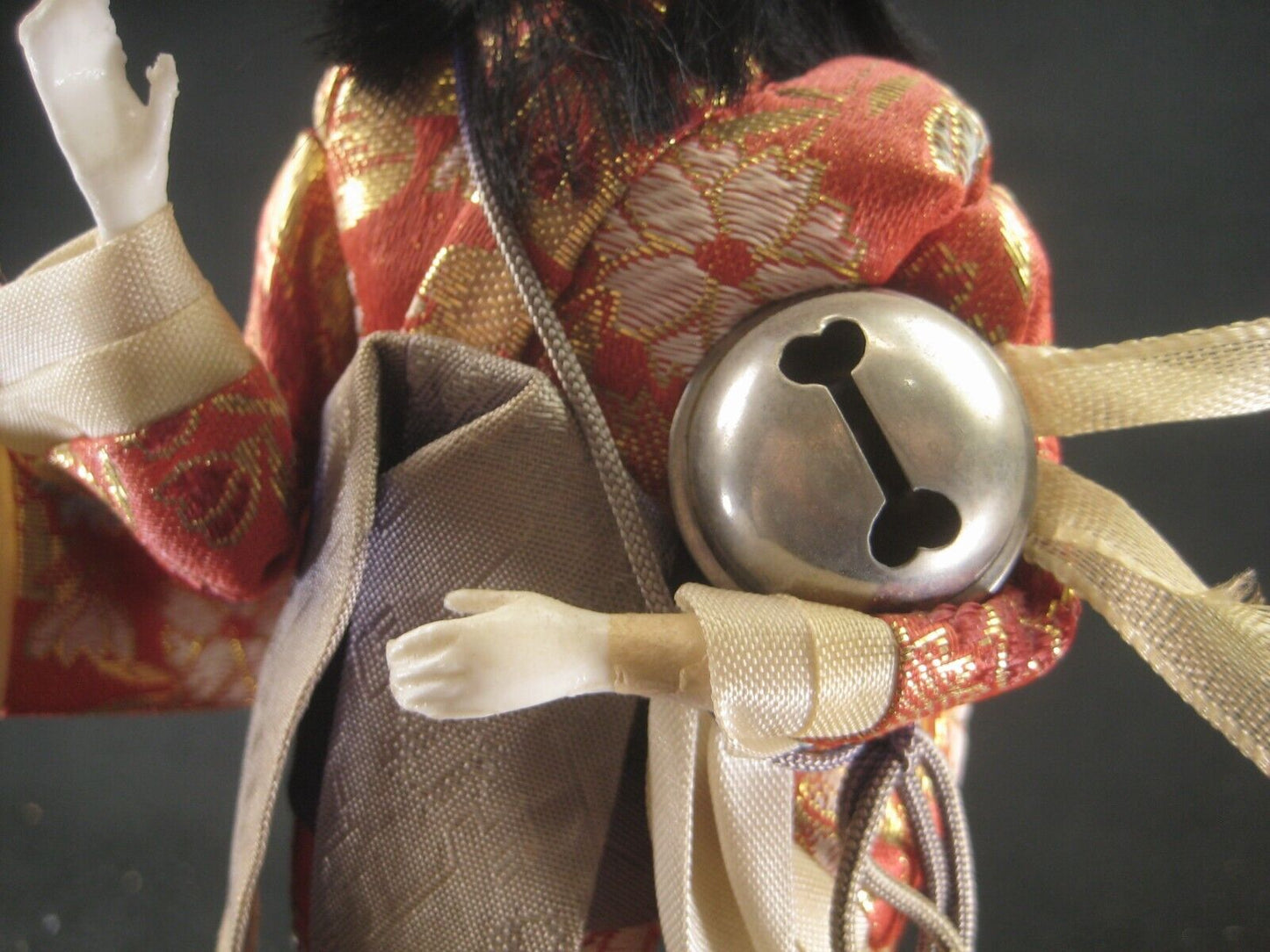 Vintage Japanese Geisha Doll W/ Bell In Red & White Sakura Kimono 11"