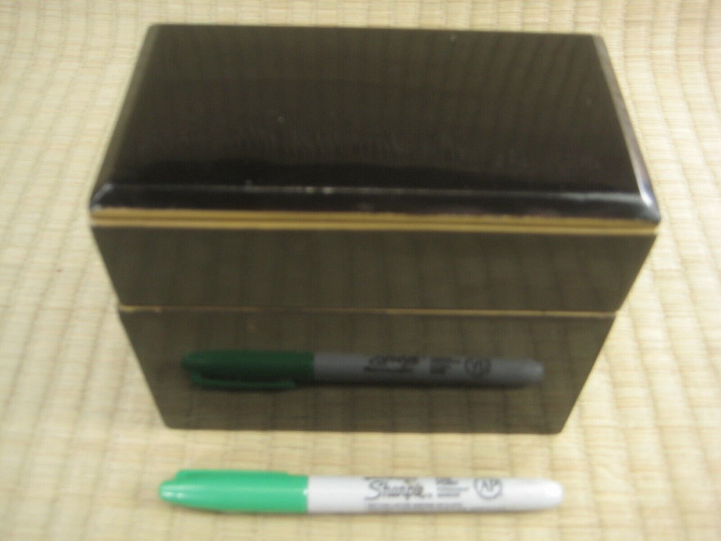 Antique Japanese 3 Compartment Box For Bento Or Storage Black Lacquer Gold Trim