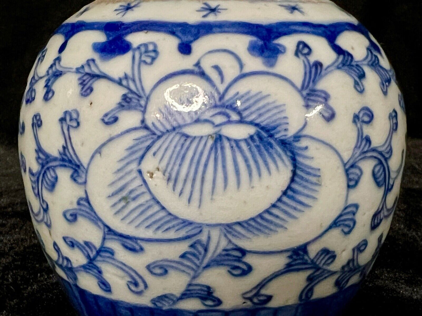 Antique Chinese Qing 19Th Century Blue & White Jar Double Happiness 3.25"
