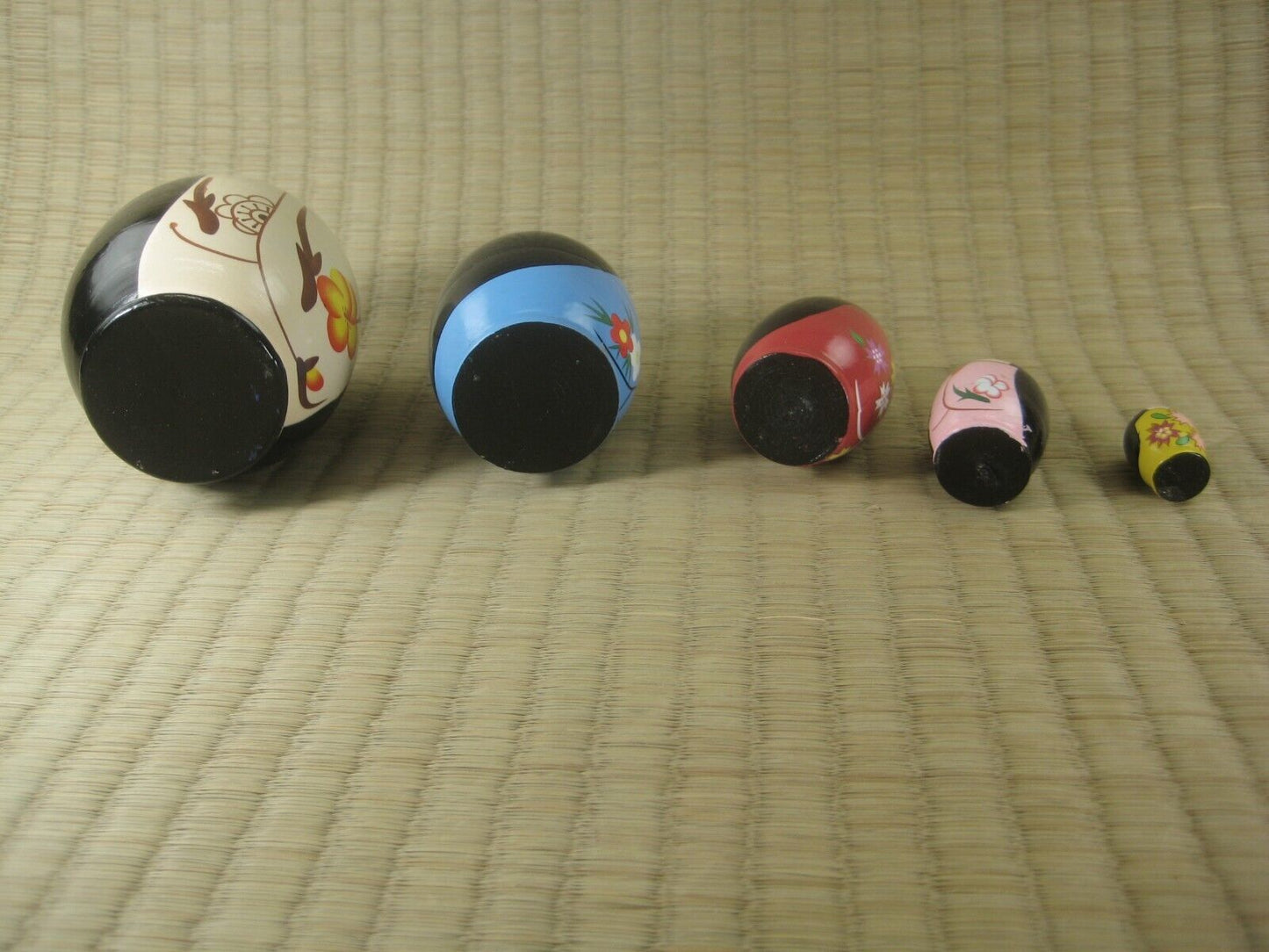 Set Of 5 Japanese Kokeshi Wooden Nesting Dolls In Floral Kimono Matryoshka 10"