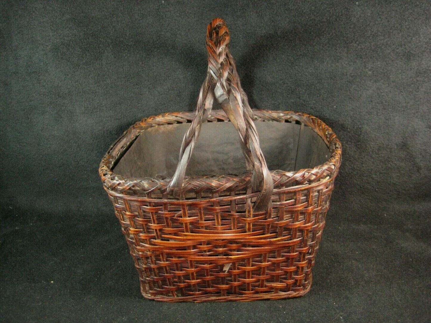 Antique Japanese (C. 1920) Tin Lined Bamboo Basket Charcoal Caddy Tea Ceremony