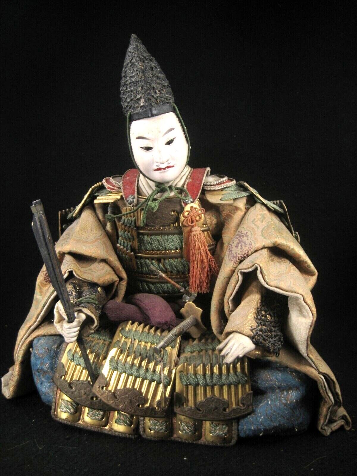 Antique Meiji Era Japanese Samurai Warrior Doll Wooden Gofun Face Full Armor
