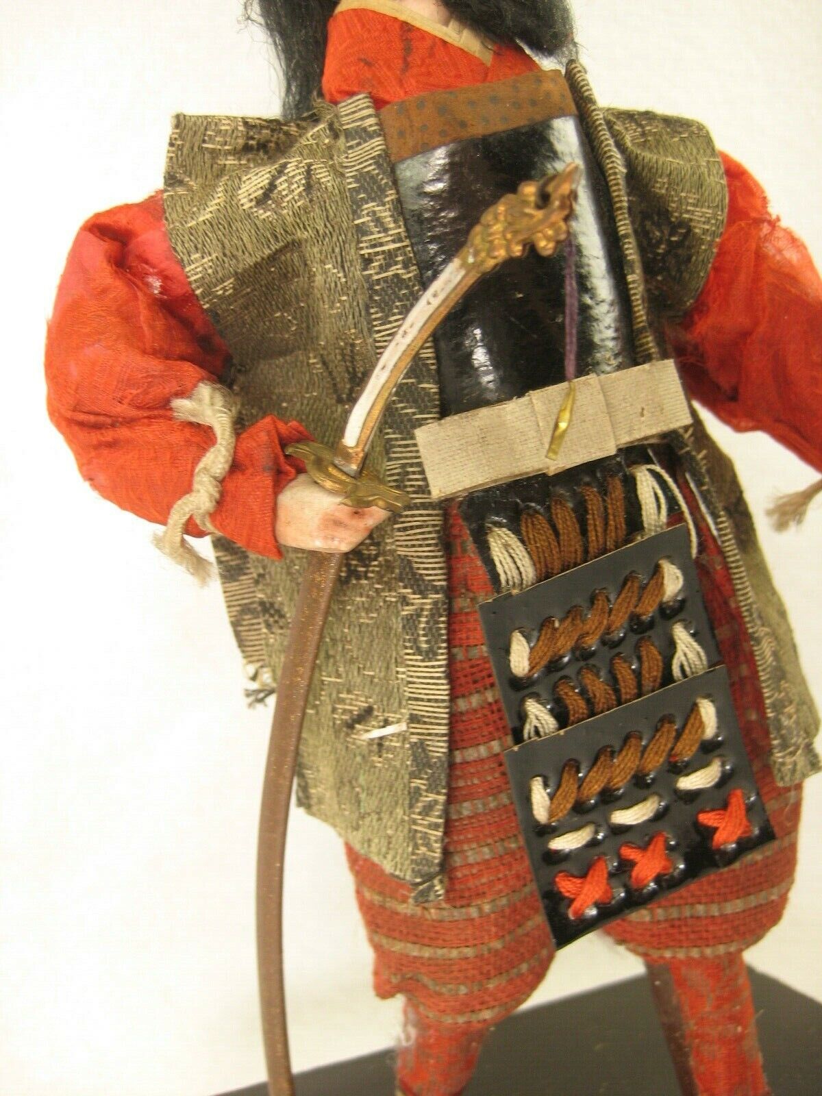 Antique Japanese Samurai Warrior Doll Wood Gofun Face Fierce General W/Sword
