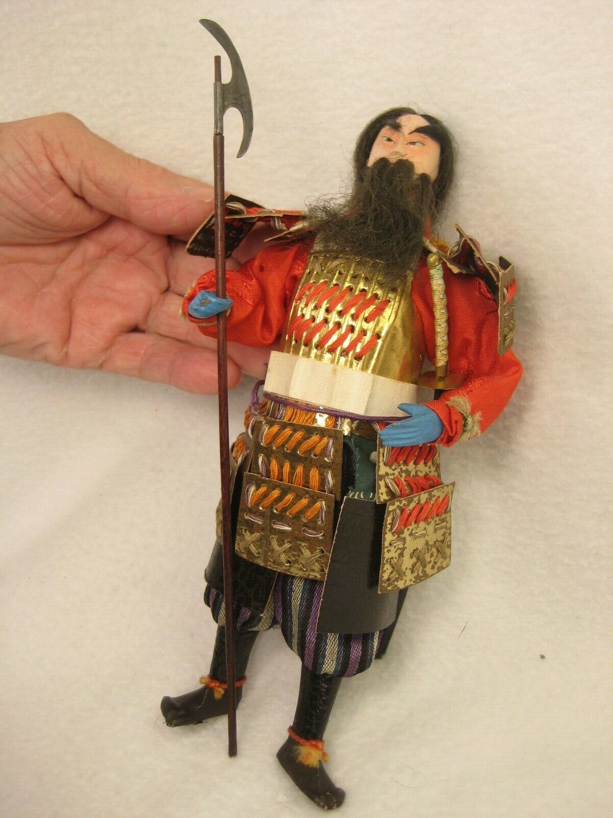 Antique Japanese Samurai Warrior Shogun Doll Wooden Gofun Face Full Armor
