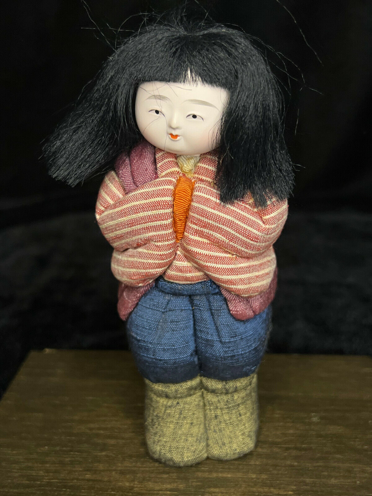 Vintage Japanese Kimekomi Dolls Boy & Girl Folk Art In Fabric 5.5"