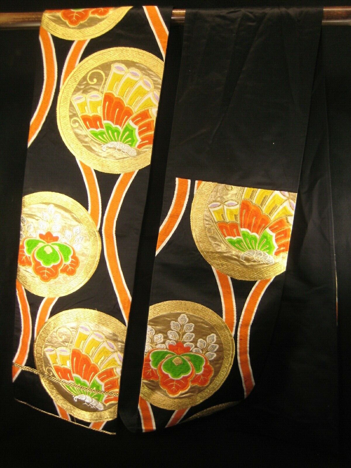 Antique Japanese Silk Maru Obi Sash For Kimono W/ Butterflies & Paulownia 13Ft