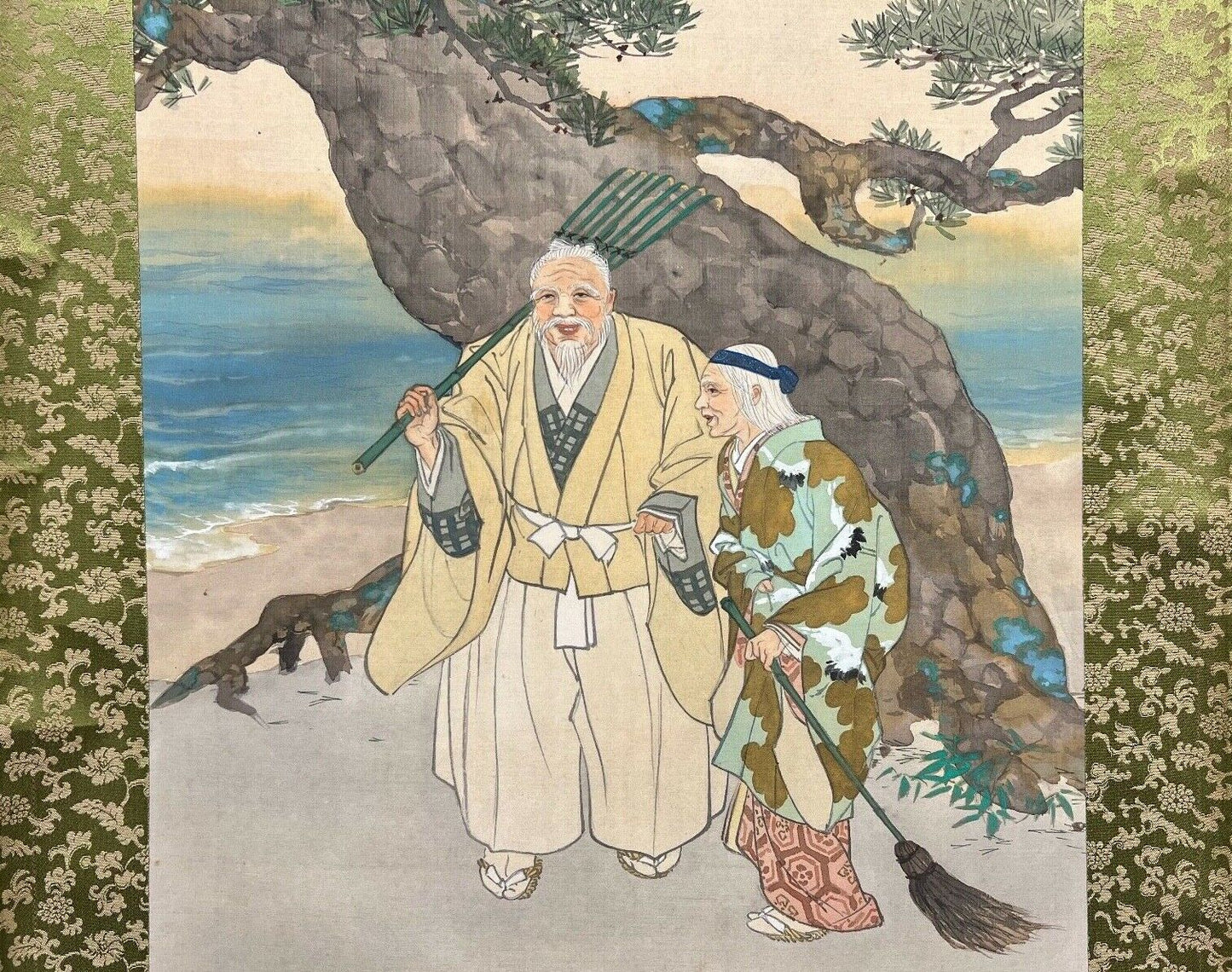 Vintage Japanese Hand Painted Signed Scrolls Legend Of Jo & Uba 76"