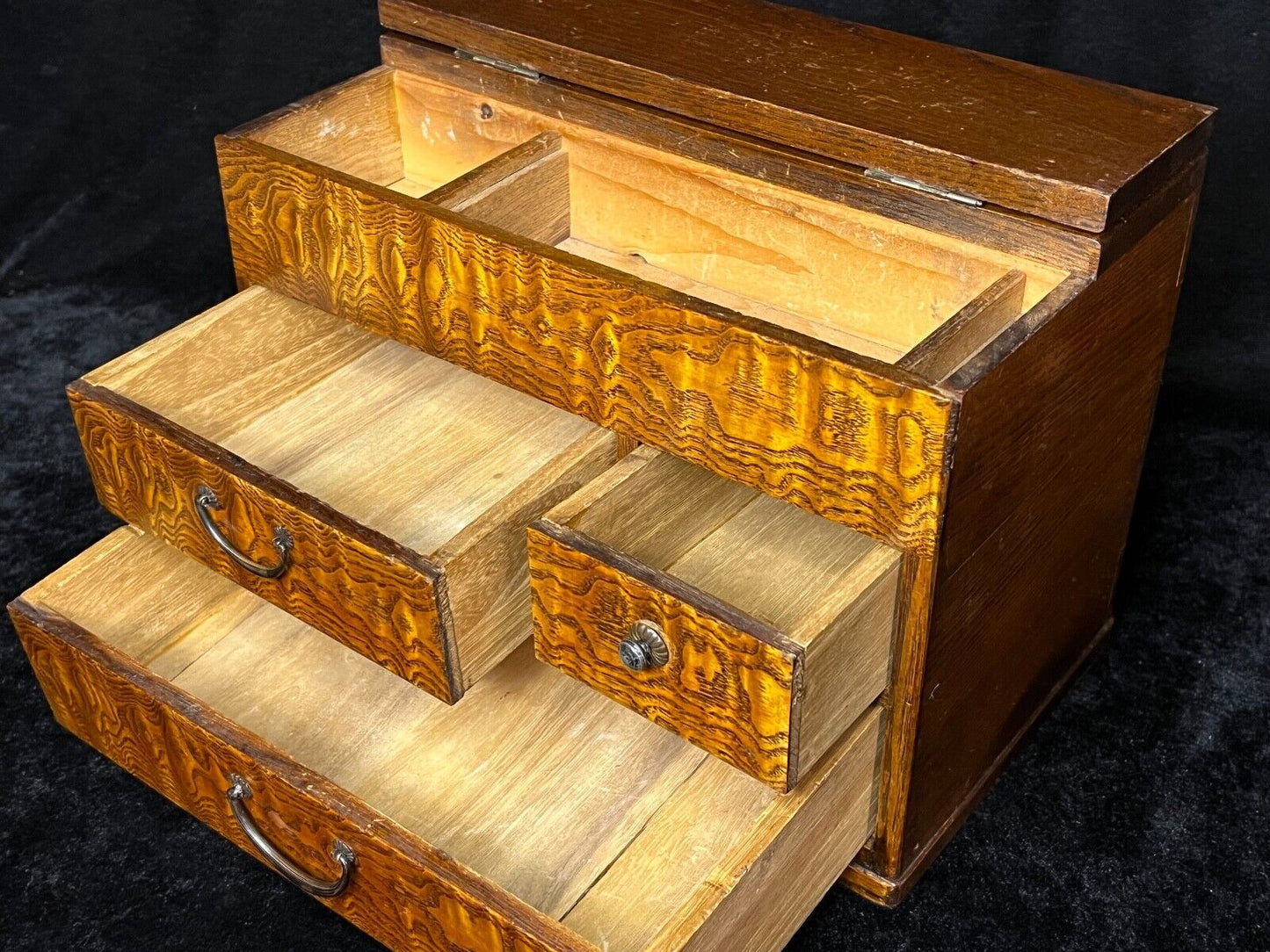 Antique Japanese Meiji Era C1890 Sugi Wood Suzuribako Calligraphy Tansu 10"