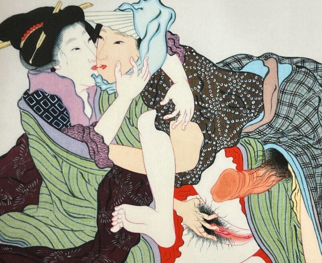 Shunga Japanese Erotic Art Giclee Print Hand Painting On Silk 10.5"X7.75" #8