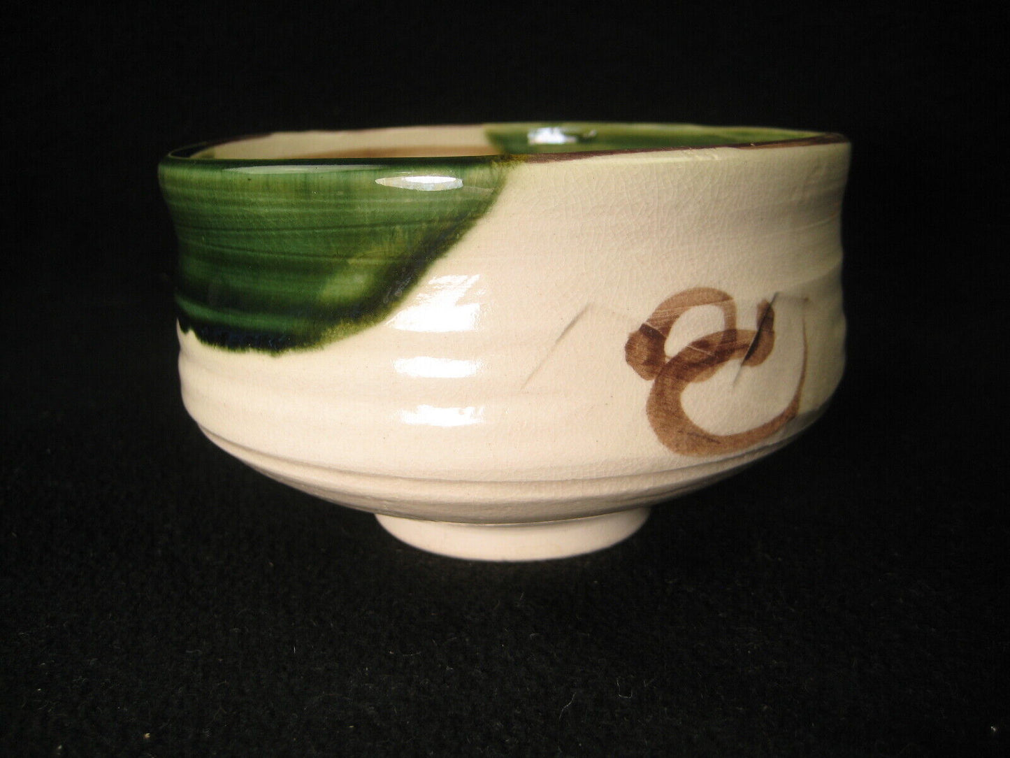 Antique Japanese Signed Oribe Ware Tea Ceremony Ceramic Chawan Tea Bowl