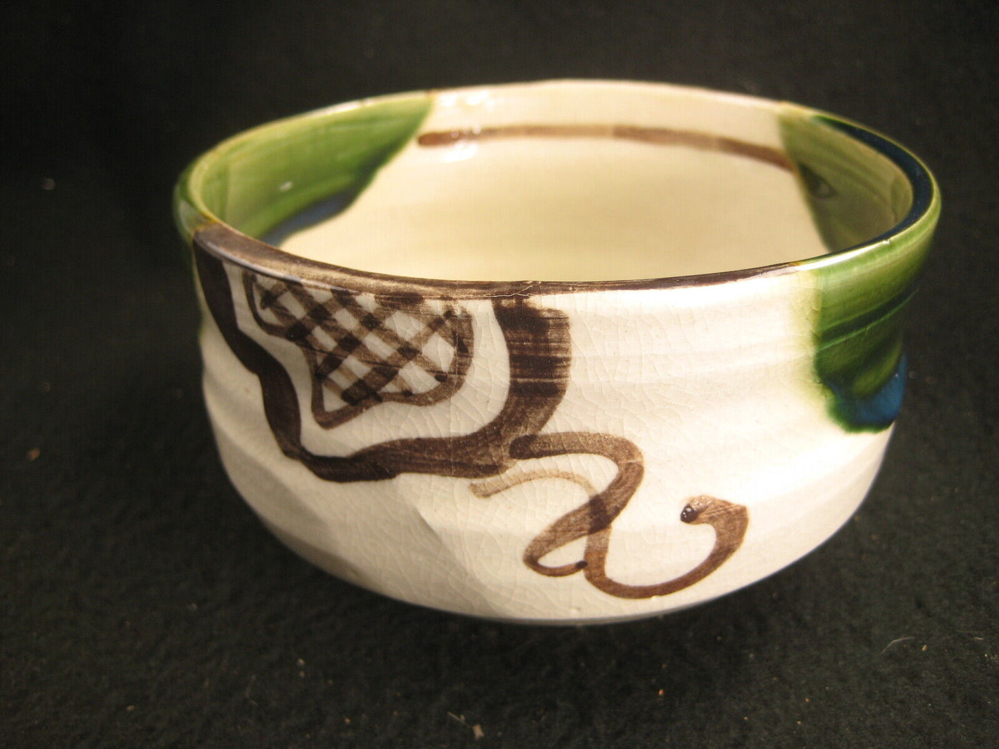 Antique Japanese Signed Oribe Ware Tea Ceremony Ceramic Chawan Tea Bowl