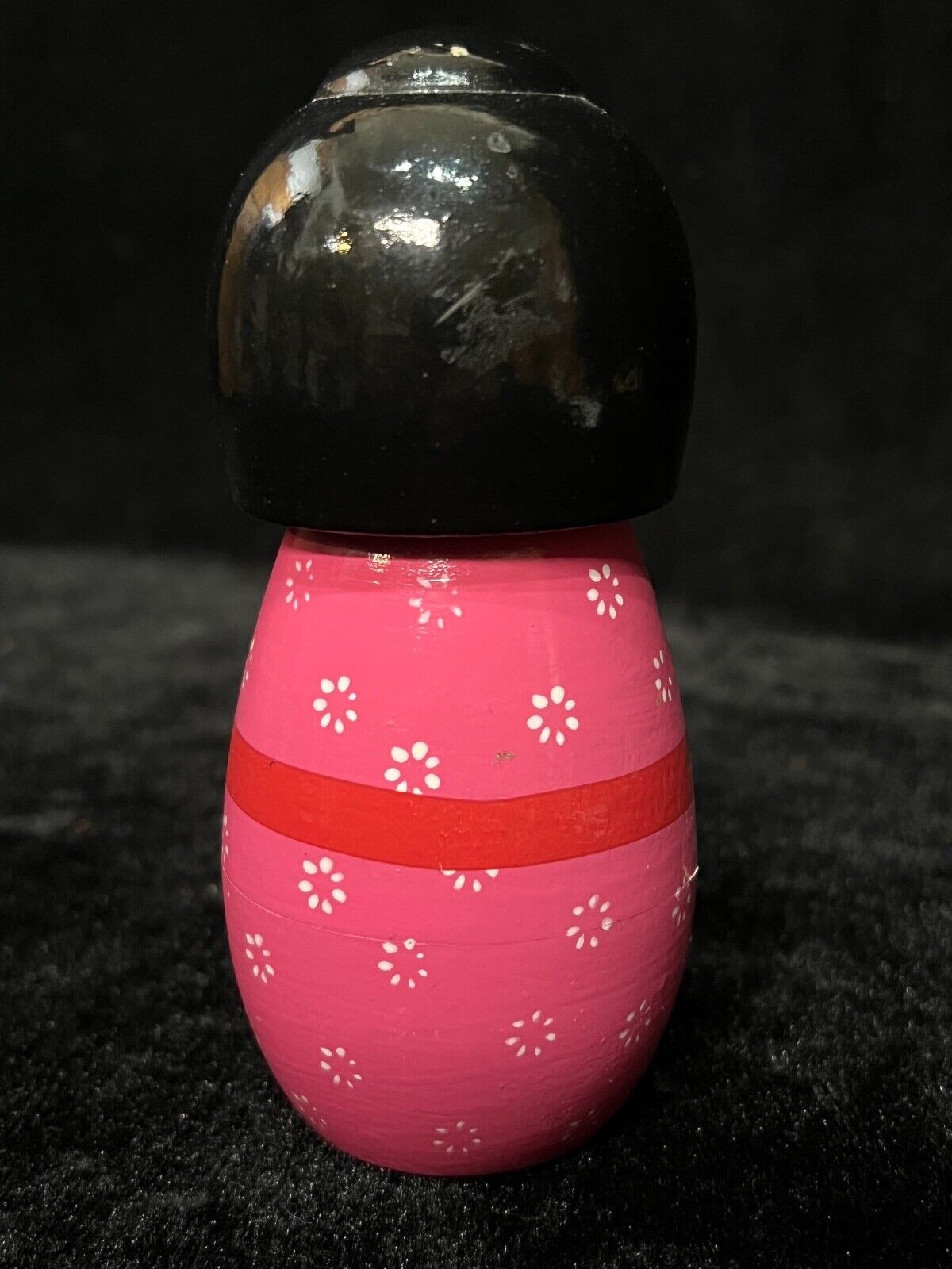 Vintage Japanese Kokeshi Wooden Doll Pink Kimono W/ Fan 5"