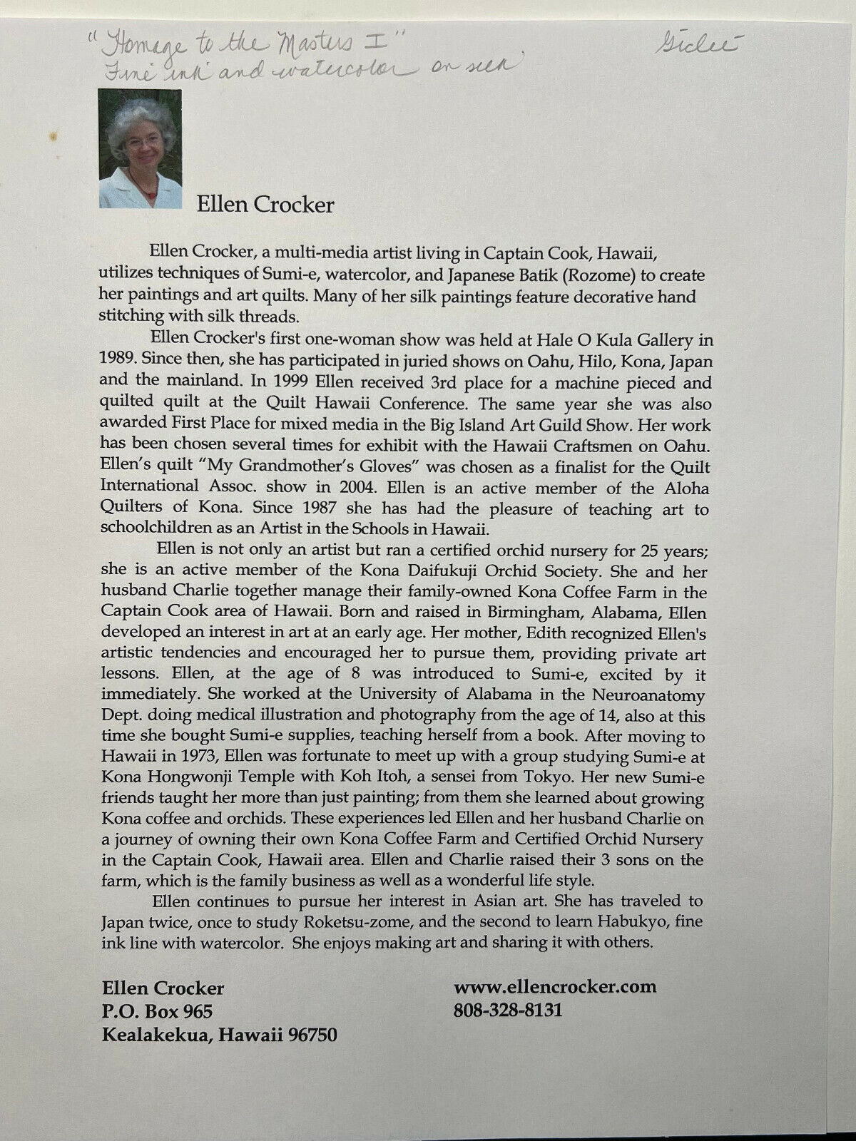 Matted Print Titled "Homage To The Masters I" By Ellen Crocker 12" X 16