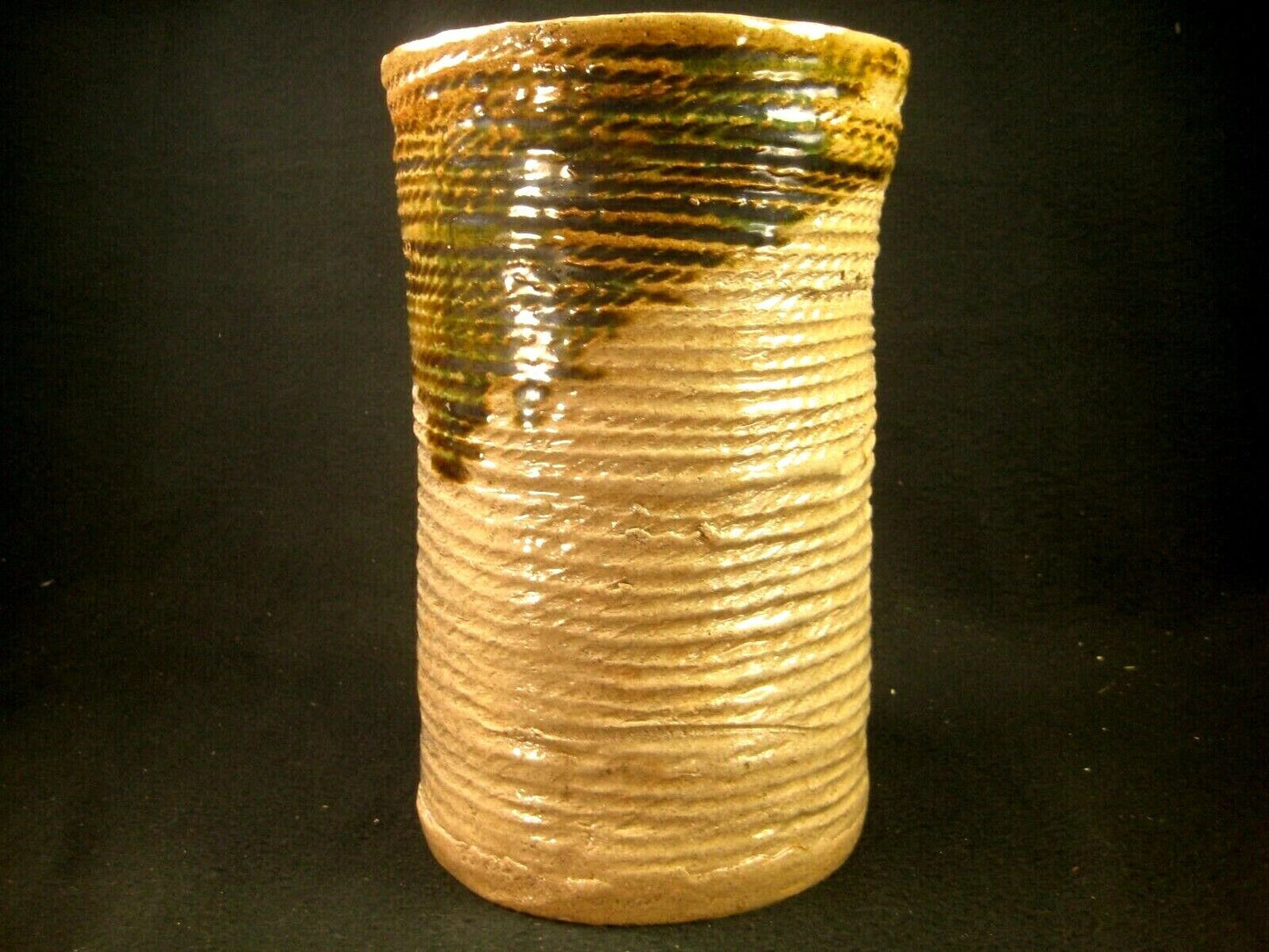 Vintage Japanese Handmade Oribe Ikebana Flower Vase With Rope Impression 10"