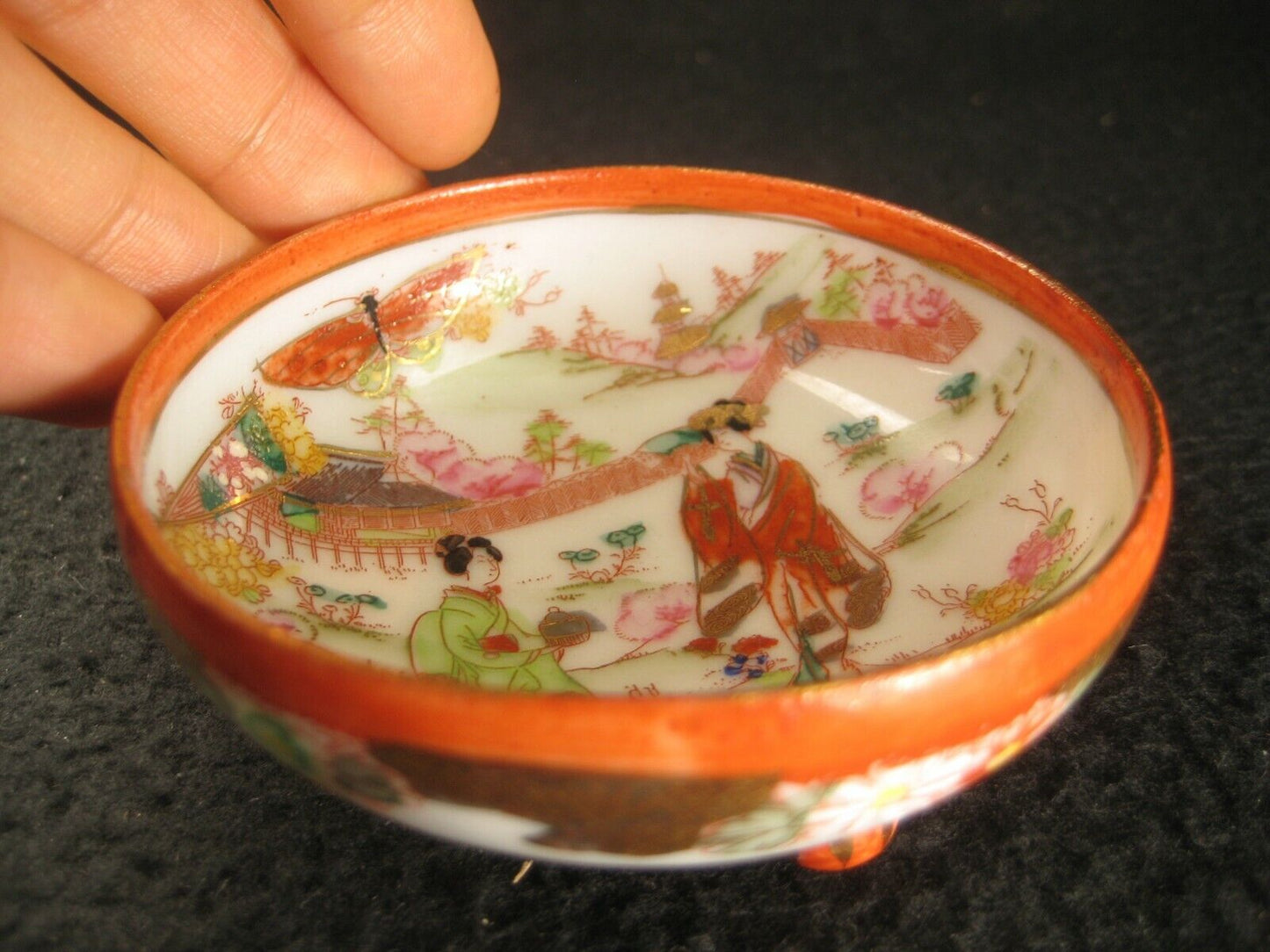 Antique Japanese (C 1920) Printed & Hand Painted Imari Ceramic Tea Cup Geisha