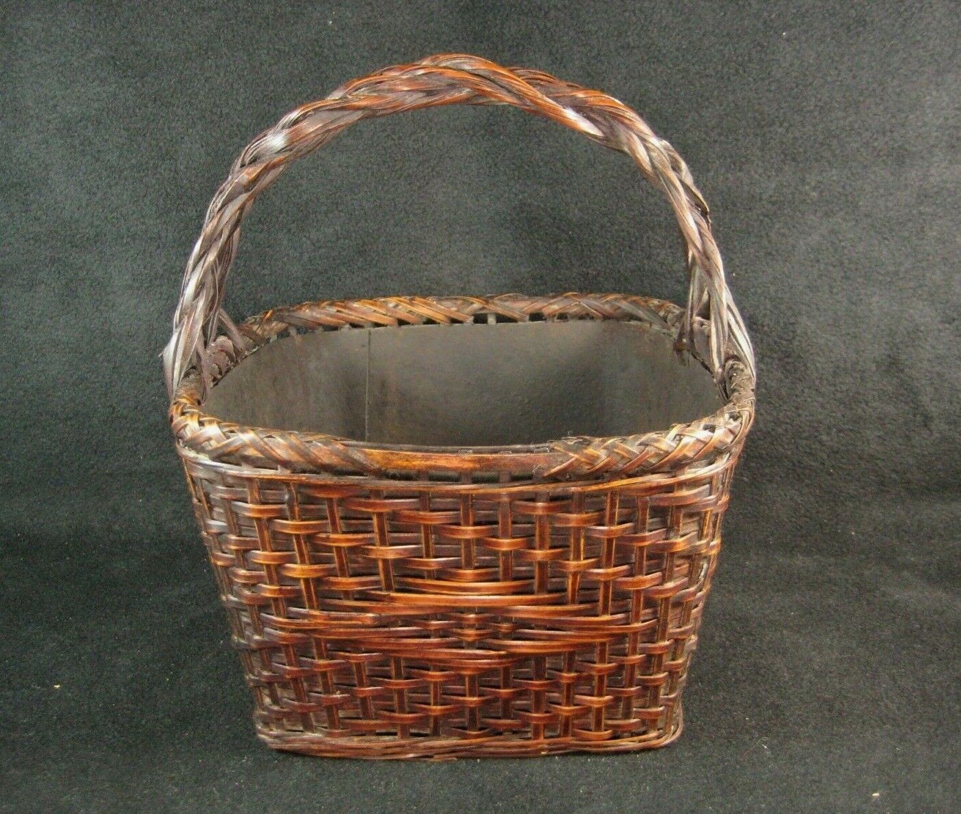 Antique Japanese (C. 1920) Tin Lined Bamboo Basket Charcoal Caddy Tea Ceremony
