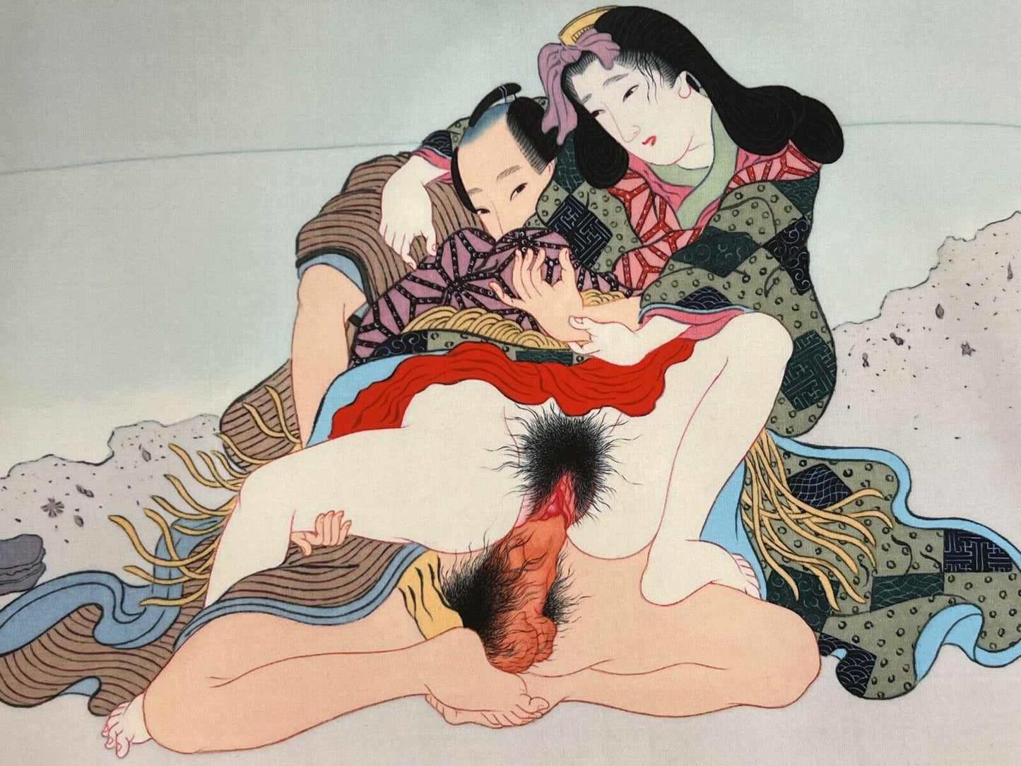 Shunga Japanese Erotic Art Giclee Print Hand Painting On Silk 10.5" X 7.5" #11