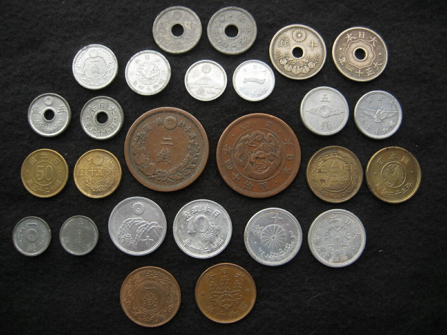 Japanese Coins 1919/20/21 Set Of 3 1 Sen Paulownia Crest Bronze Taisho 8 9 10