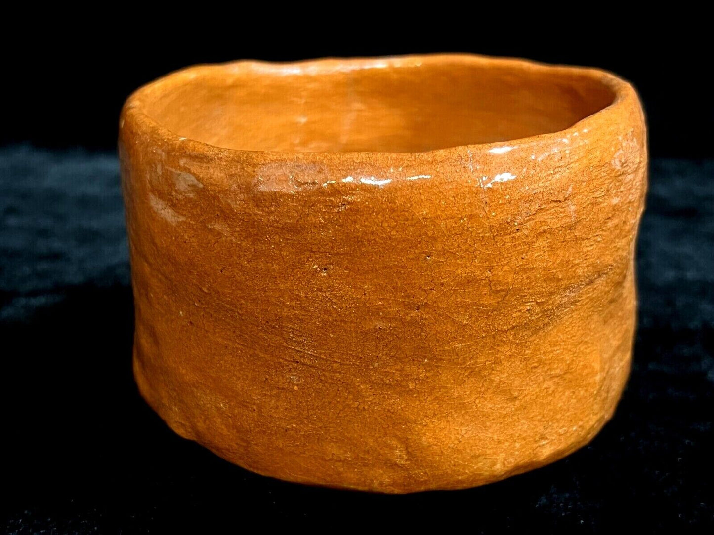 Vintage Japanese Tea Ceremony Ceramic Chawan Tea Bowl Raku Orange-Brown 5"