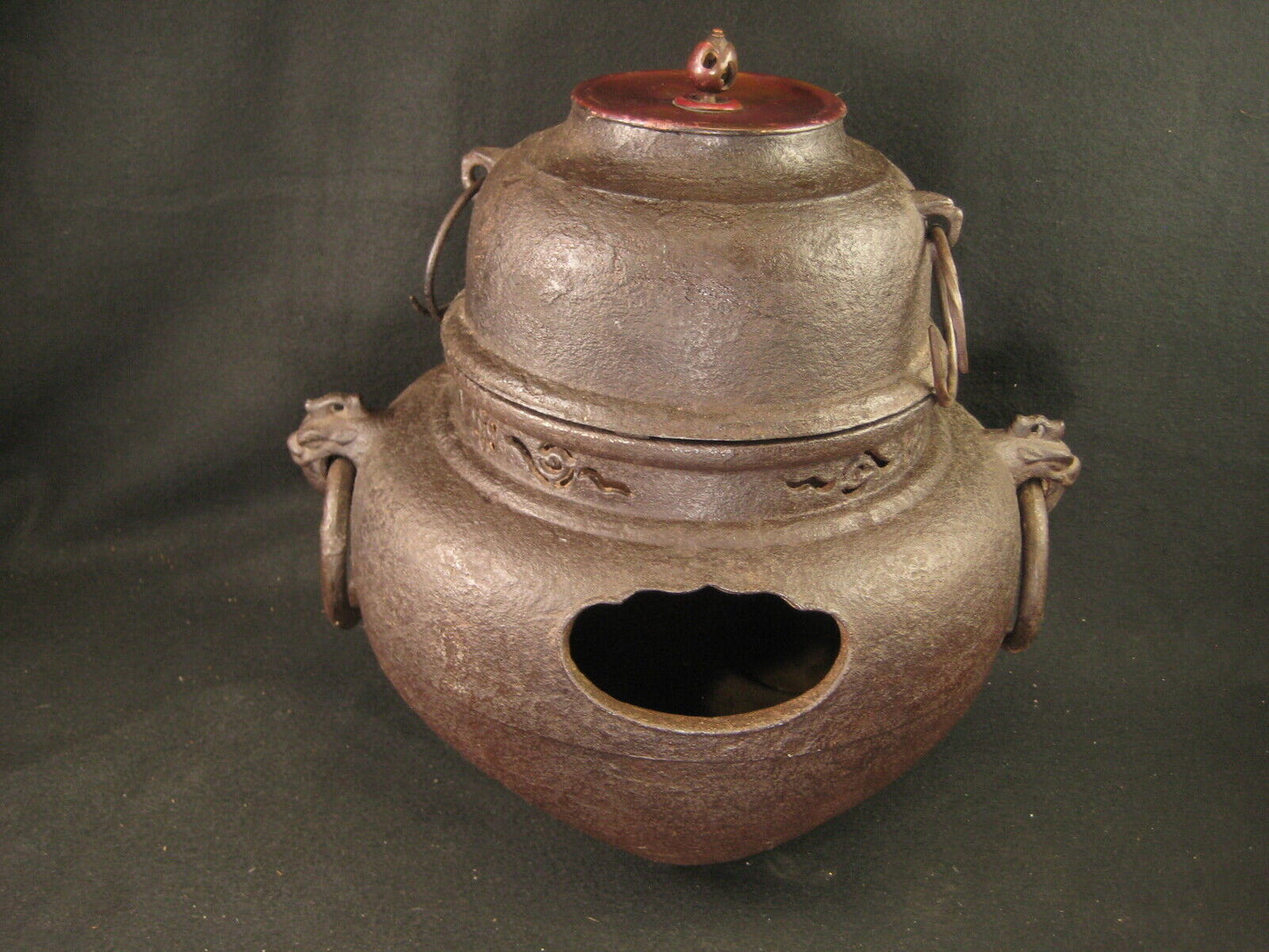 Antique Japanese c.1960's Cast Iron Tea Ceremony Furogama Hibachi Kettle