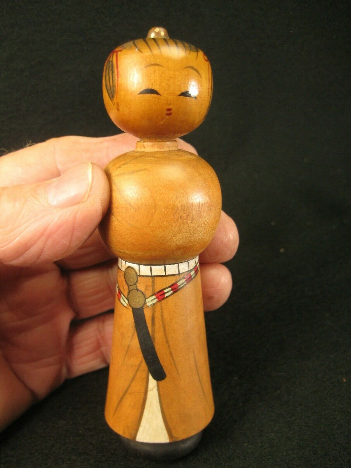 Vintage Japanese Showa Era (C.1940) Wooden Kokeshi Dollsamurai 5"