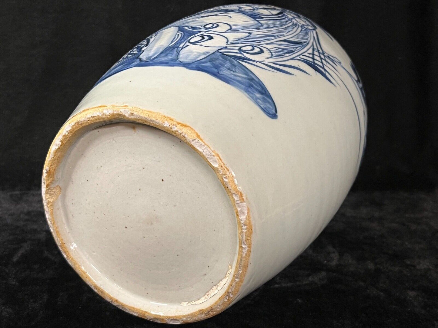 Antique Chinese Qing 19Th Century Blue & White Jar Hand Painted Phoenix 18"