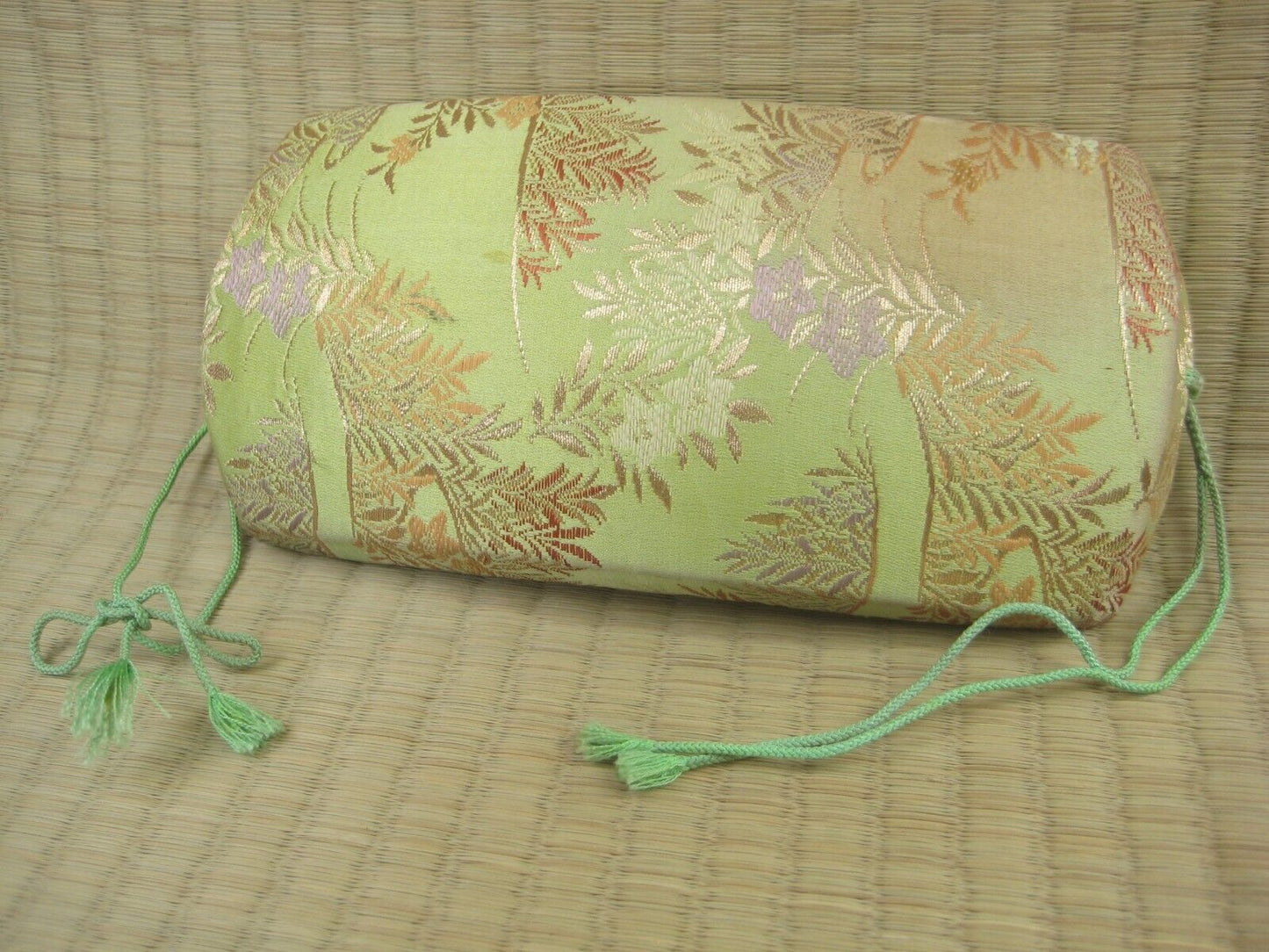 Vintage Japanese Shamisen Doukake Side Cover For Dou (Body) Green W/ Flowers