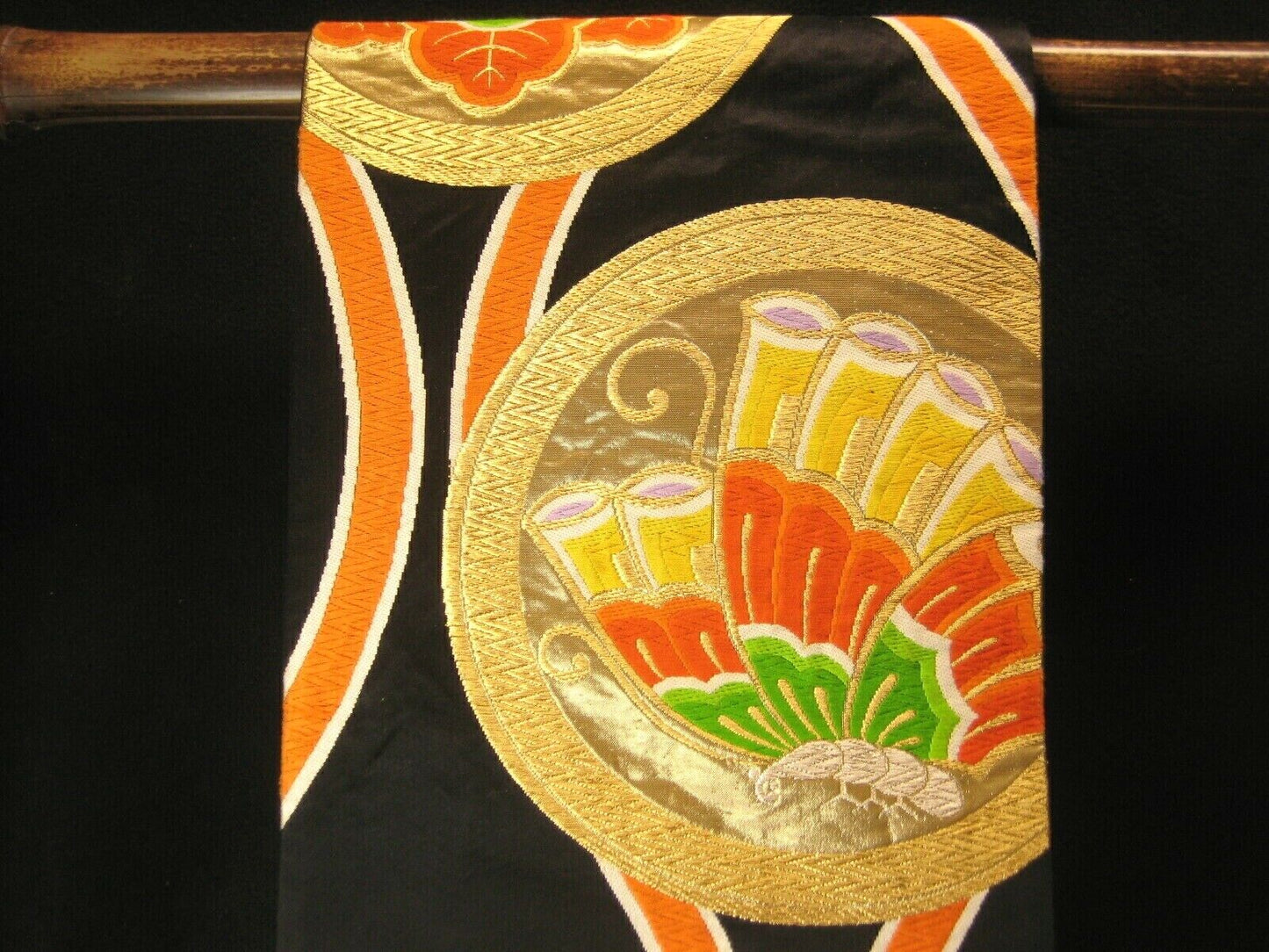 Antique Japanese Silk Maru Obi Sash For Kimono W/ Butterflies & Paulownia 13Ft