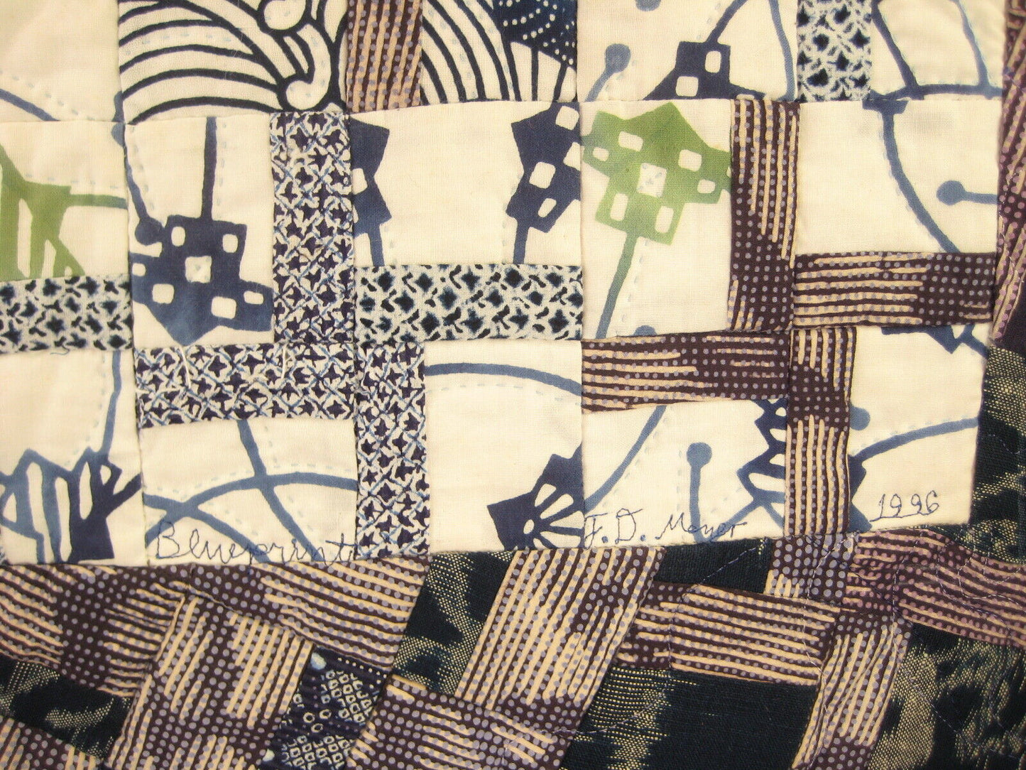 Vintage Japanese Printed Cotton Stiched Quilt Utamaro Courtesan Geisha Design