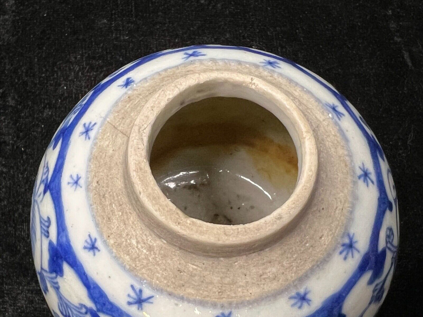 Antique Chinese Qing 19Th Century Blue & White Jar Double Happiness 3.25"