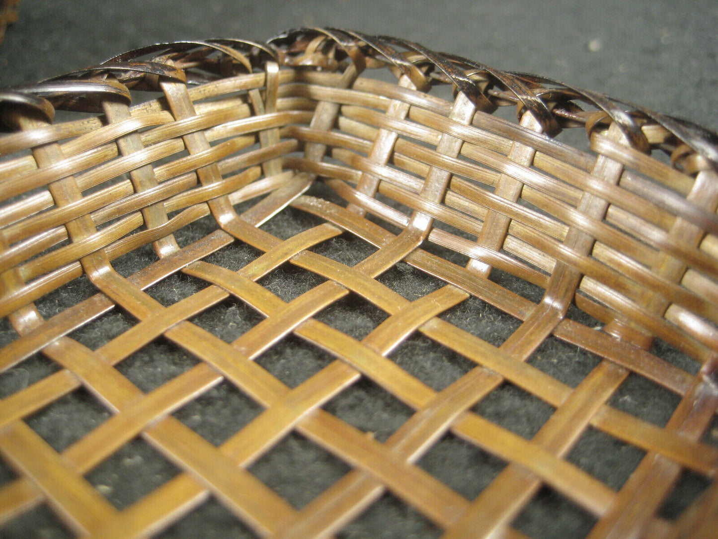 Vintage Set Of 6 Japanese Tiny Woven Bronze Baskets 2.5" X 2.5"