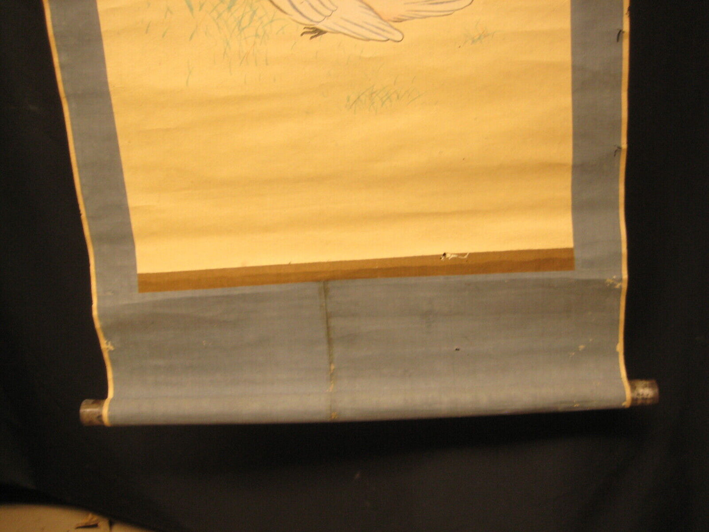 Antique Japanese Meiji Era Scroll Hand Painted Dove With Flower & Butterfly 48"