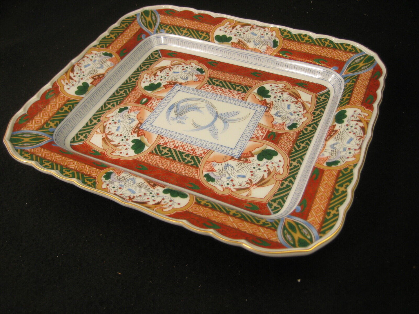 Vintage Japanese Imari Square Serving Plate Crane & Pine Rice Design