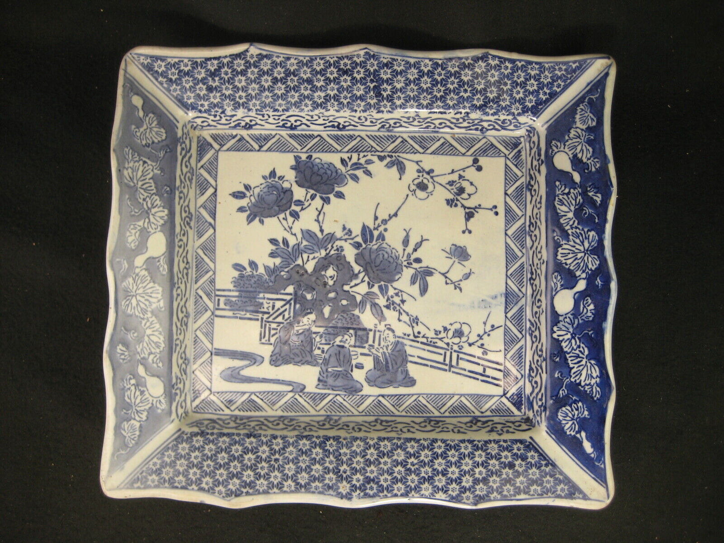 Antique Japanese c1880 Meiji Era Ceramic Imari Square Plate Floral Design