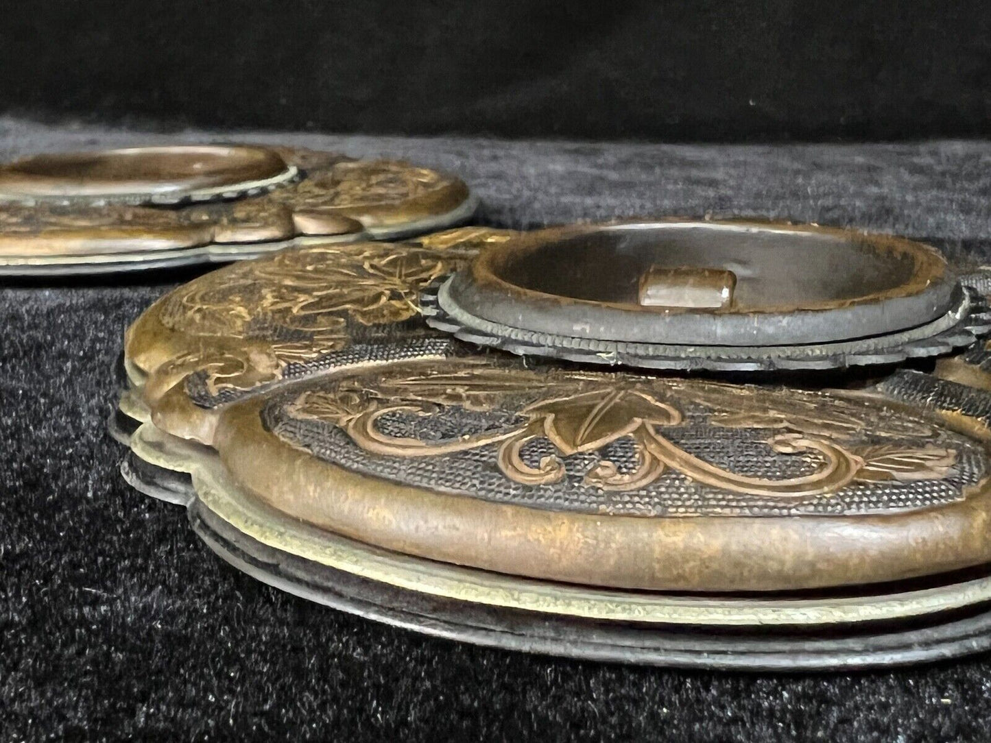 Antique Japanese C1920 Set 2 Copper Large Hikite Sliding Fusuma Door Pulls