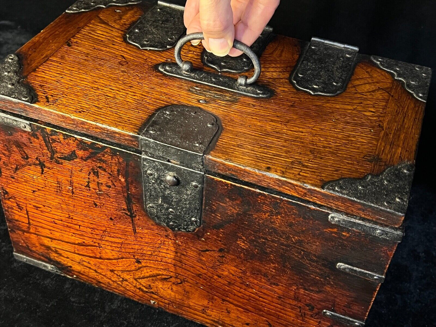 Antique Japanese Meiji Era C1880 Keyaki Wood Suzuribako Calligraphy Tansu