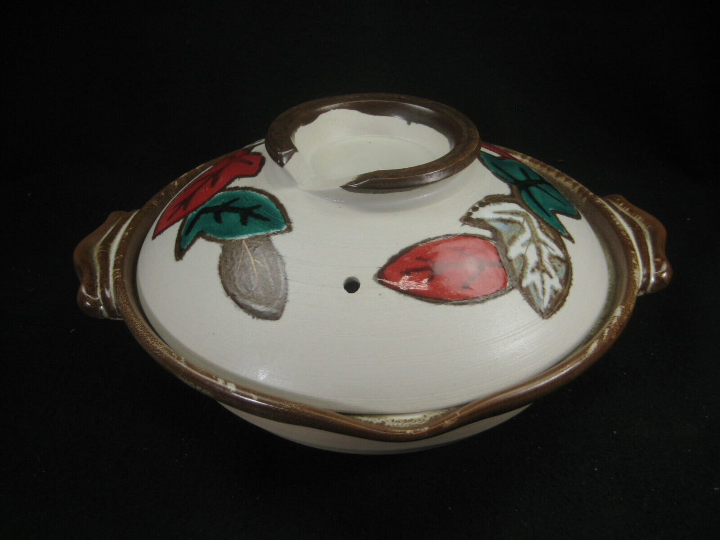 Japanese Ceramic Hot Pot Donabe For Nabe Shabu Sukiyaki Red Green Gold Leavs
