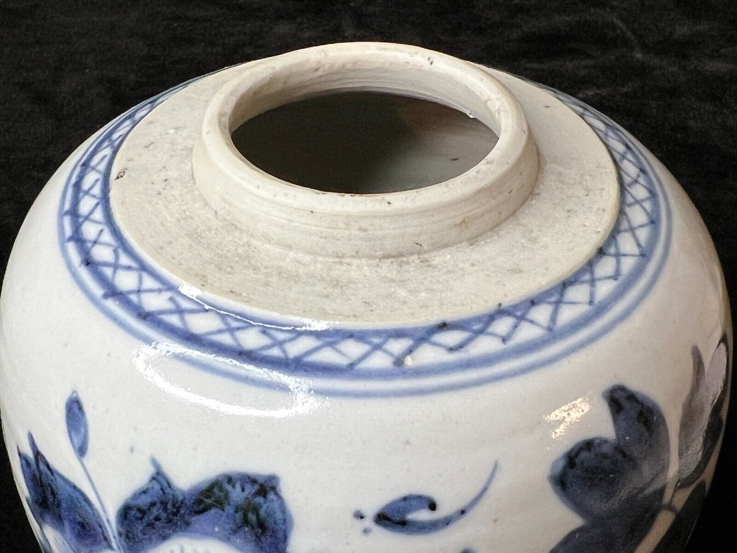 Antique Chinese Qing 19Th Century Cobalt Blue & White Jar Peonies 5.5"
