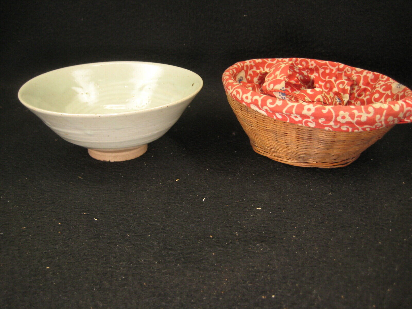 Vintage Japanese (C.1950) Signed Tea Ceremony Ceramic Chawan Tea Bowl W/Basket