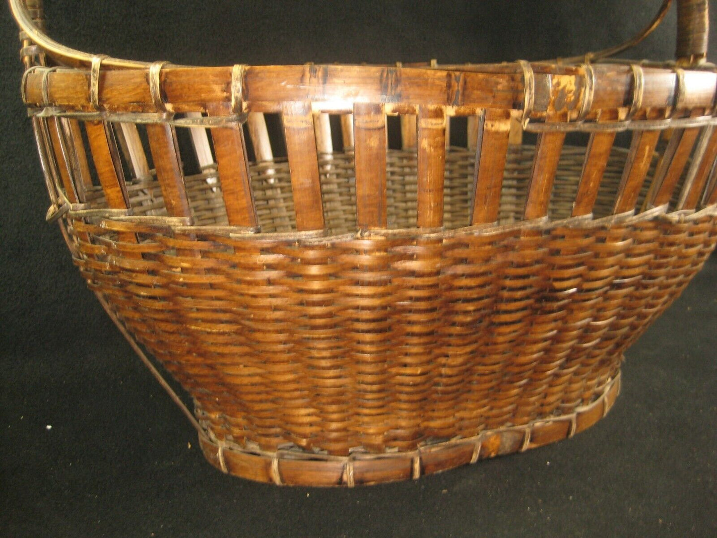 Antique Japanese Taisho (C1920) Hand Made Bamboo Basket Kago With Handle