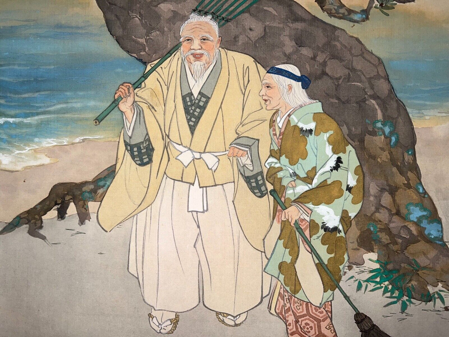 Vintage Japanese Hand Painted Signed Scrolls Legend Of Jo & Uba 76"