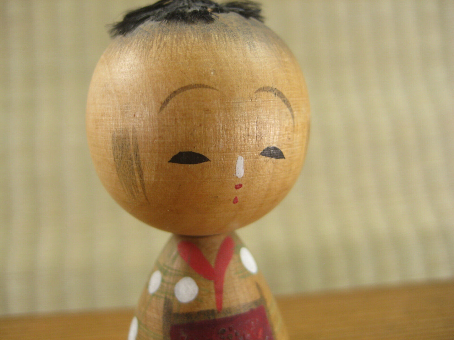 Vintage Japanese Kokeshi Small WoodenDoll White Polka Dot 3"