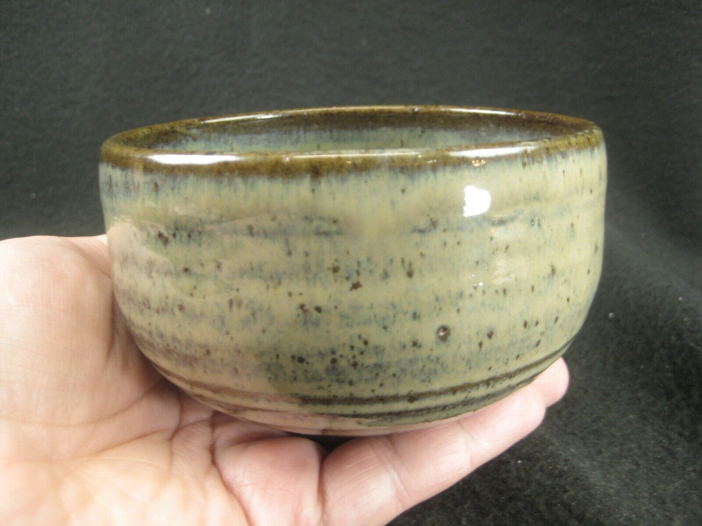Vintage Japanese Tea Ceremony Ceramic Chawan Tea Bowl Green Hairsfur Glaze