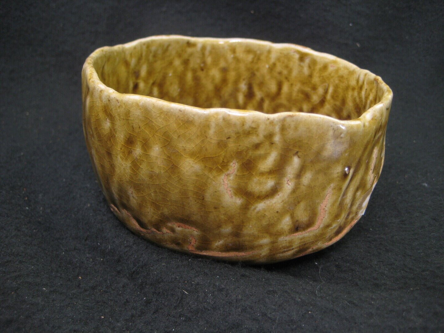 Vintage Japanese (C. 1950) Signed Tea Ceremony Ceramic Chawan Tea Bowl Olive