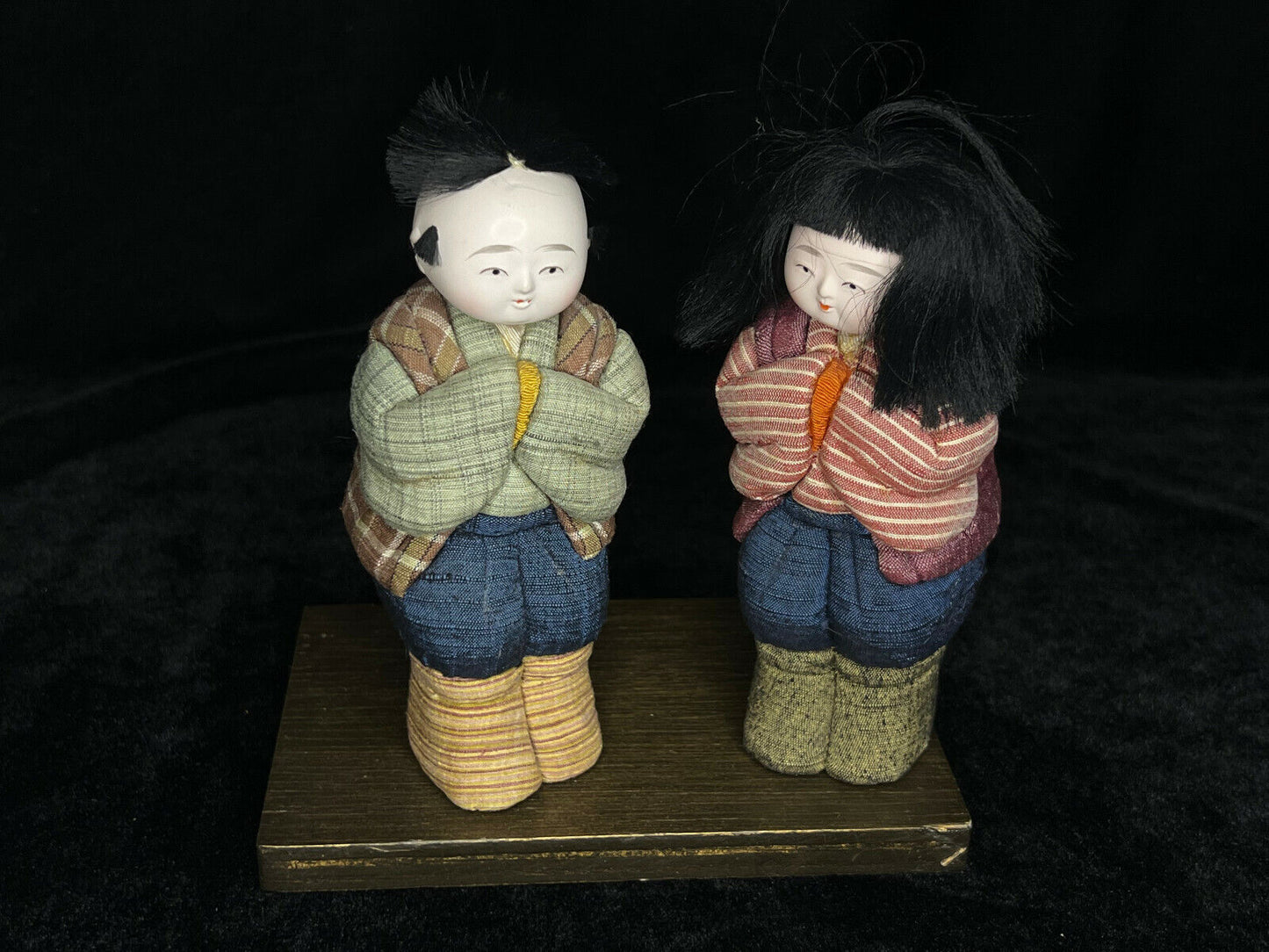 Vintage Japanese Kimekomi Dolls Boy & Girl Folk Art In Fabric 5.5"