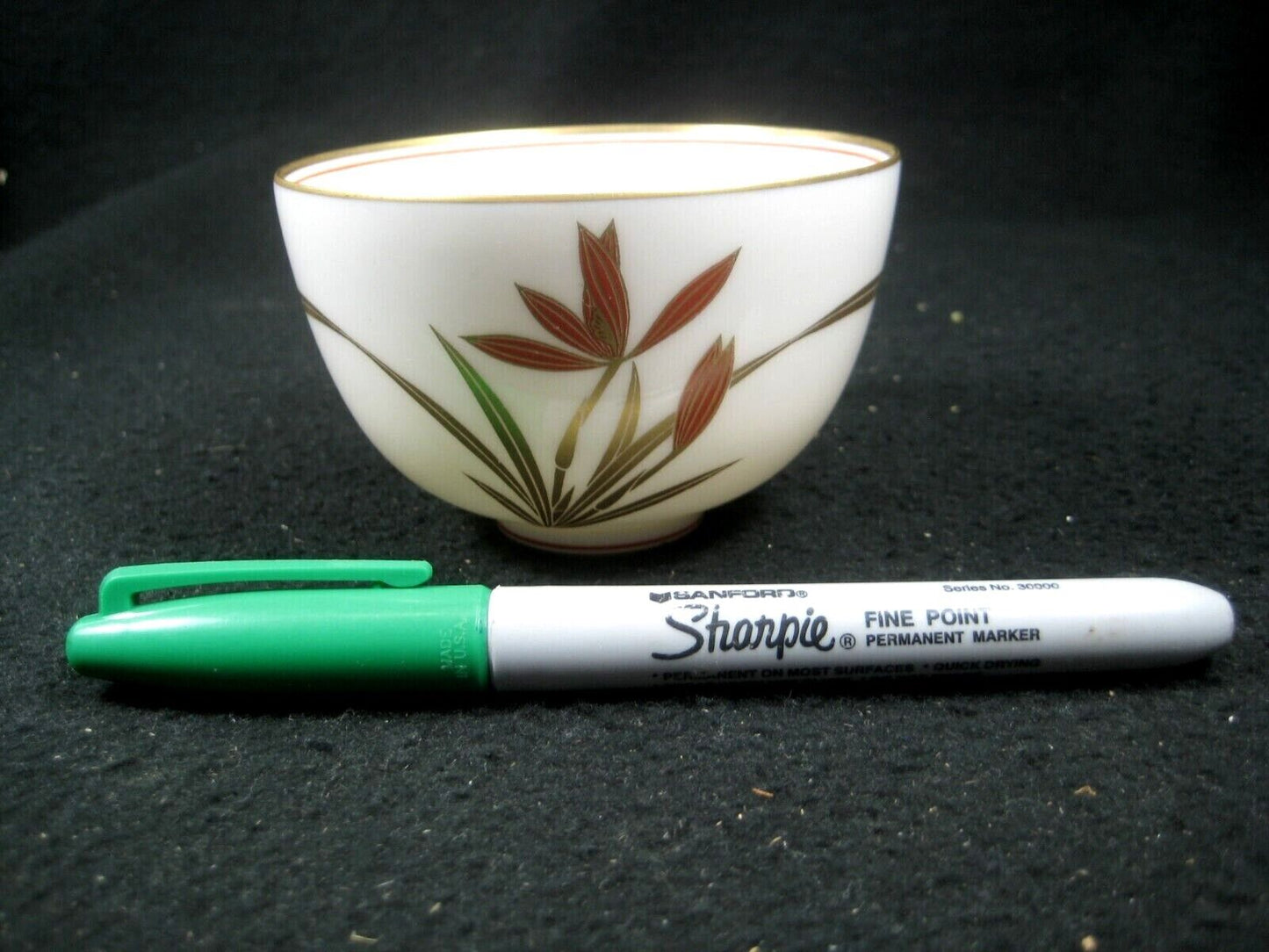 Vintage Japanese Set Of 5 White Ceramic Tea Cups W/ Red Irise 3"