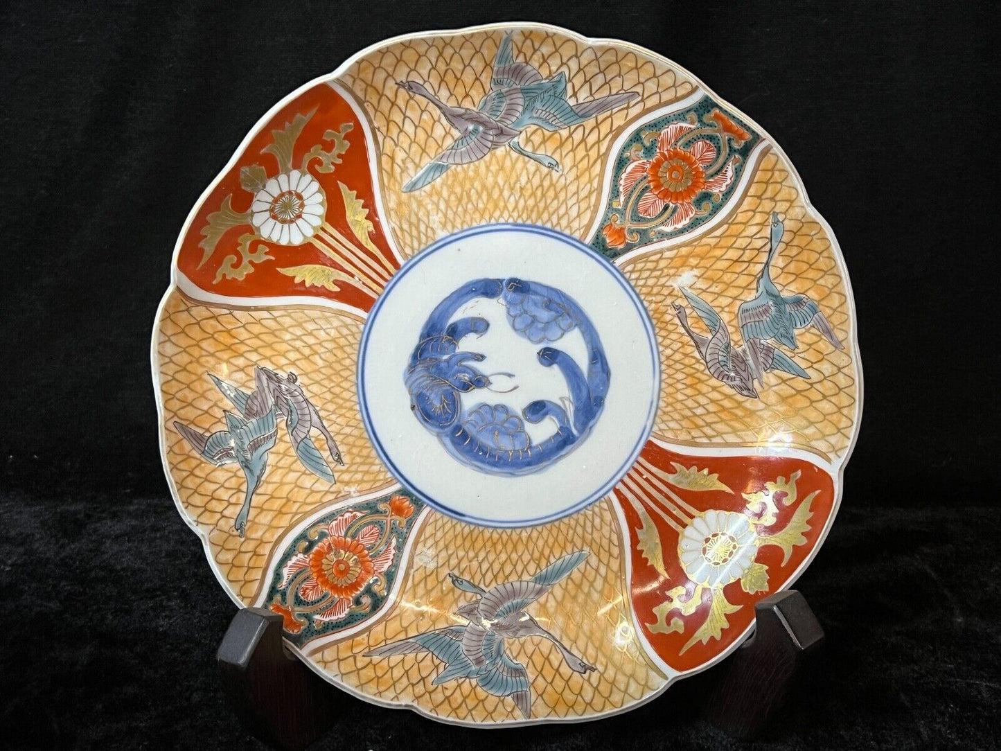 Antique Japanese 19Th Century Imari Ceramic Plate Snow Geese 8.75"
